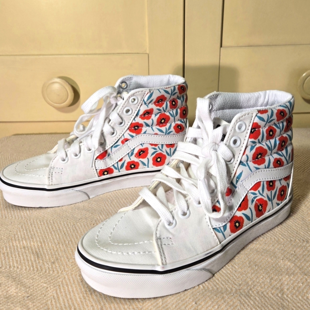 VANS Project X Flower SK8-Hi White Red Poppy Women's 5 Men's 3.5 Euro 34.5